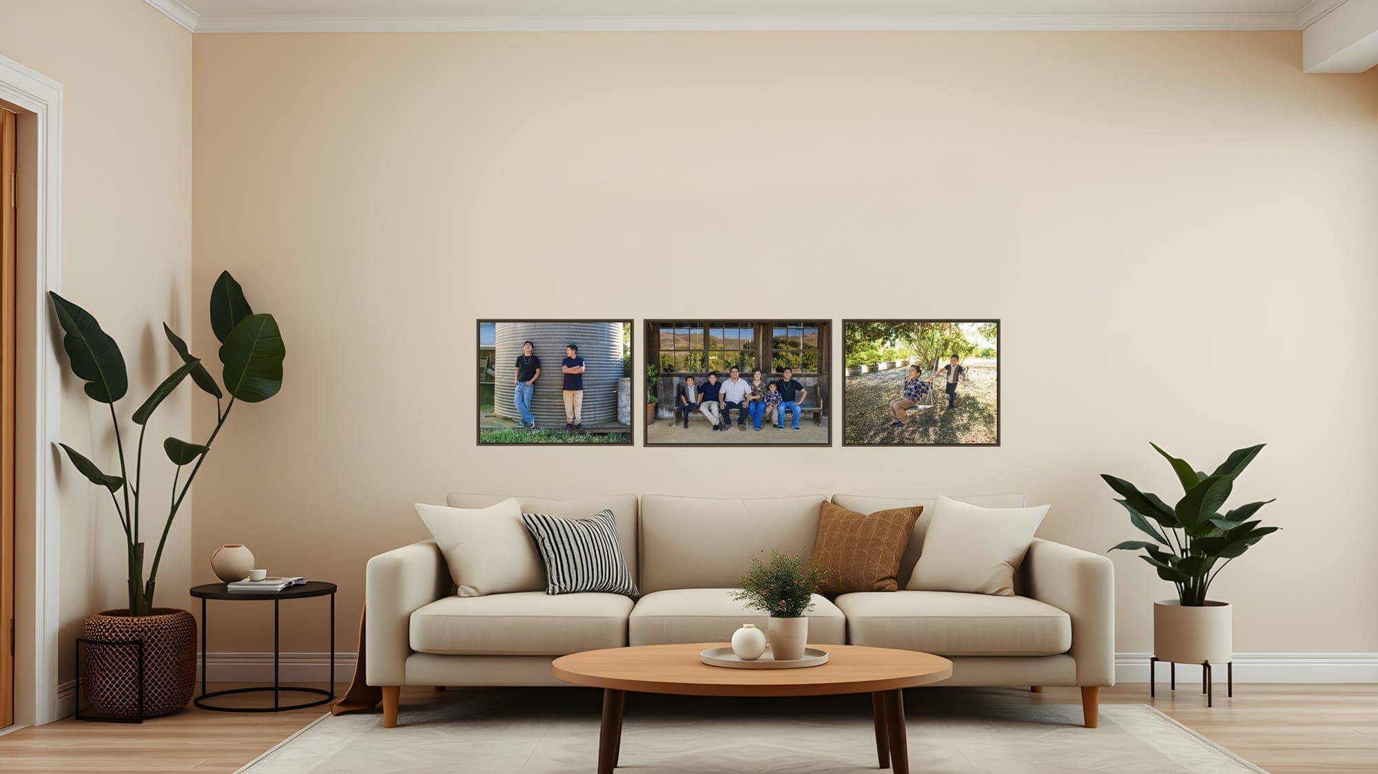 Custom framed wall art installed in a client's living room