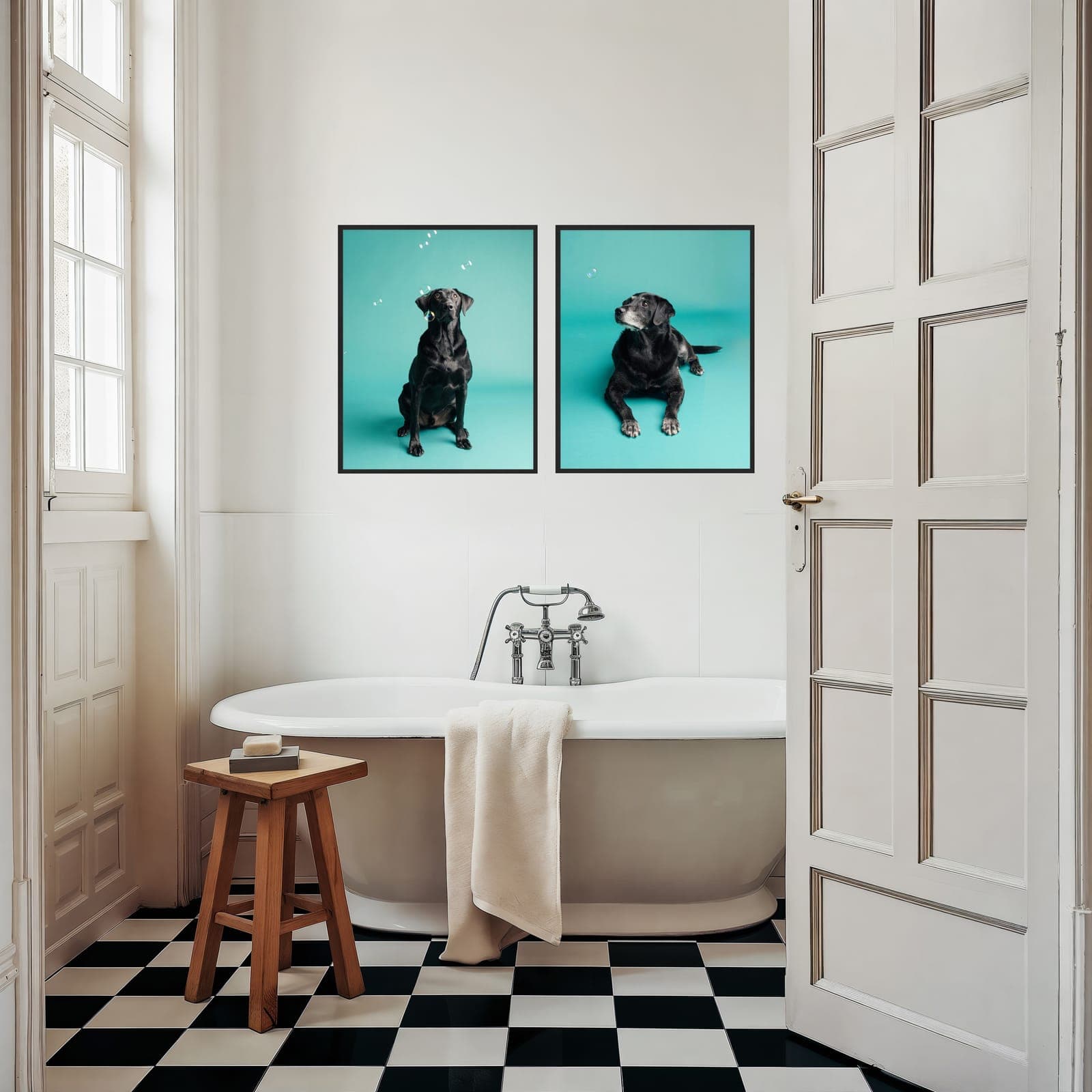 Framed portrait prints displayed on the wall of a client's home